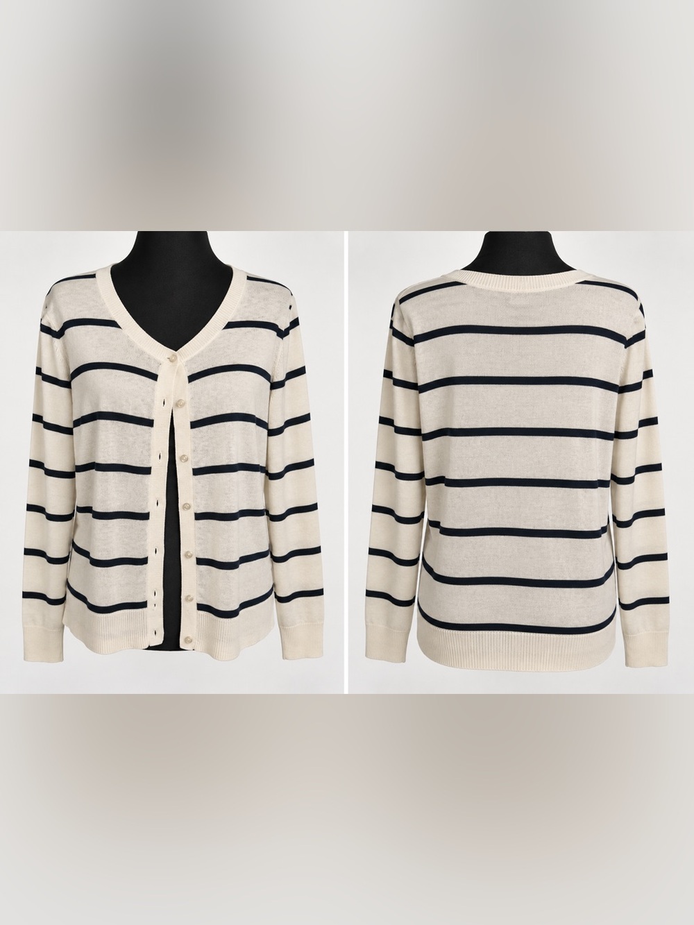 Old Navy Cream and NavyStriped V-Neck Cardigan